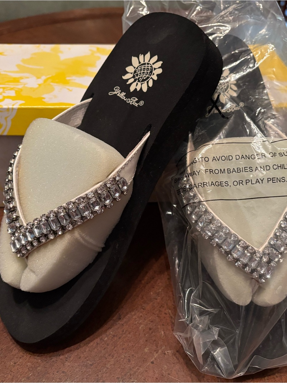 Yellow Box Jeweled Slip-On Mules
